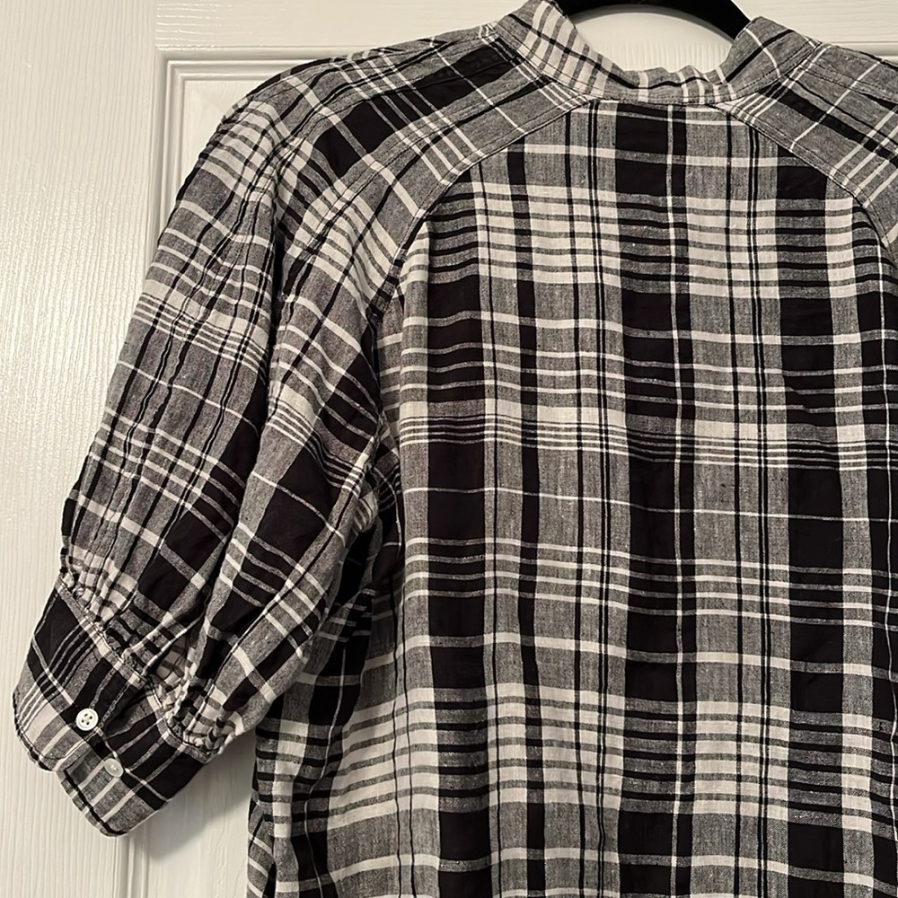 Ralph Lauren Cici Blouson-Sleeve Plaid Linen Popover - Picture 8 of 9